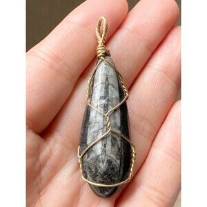 Handmade gold plated wire orthoceras fossil pendant
